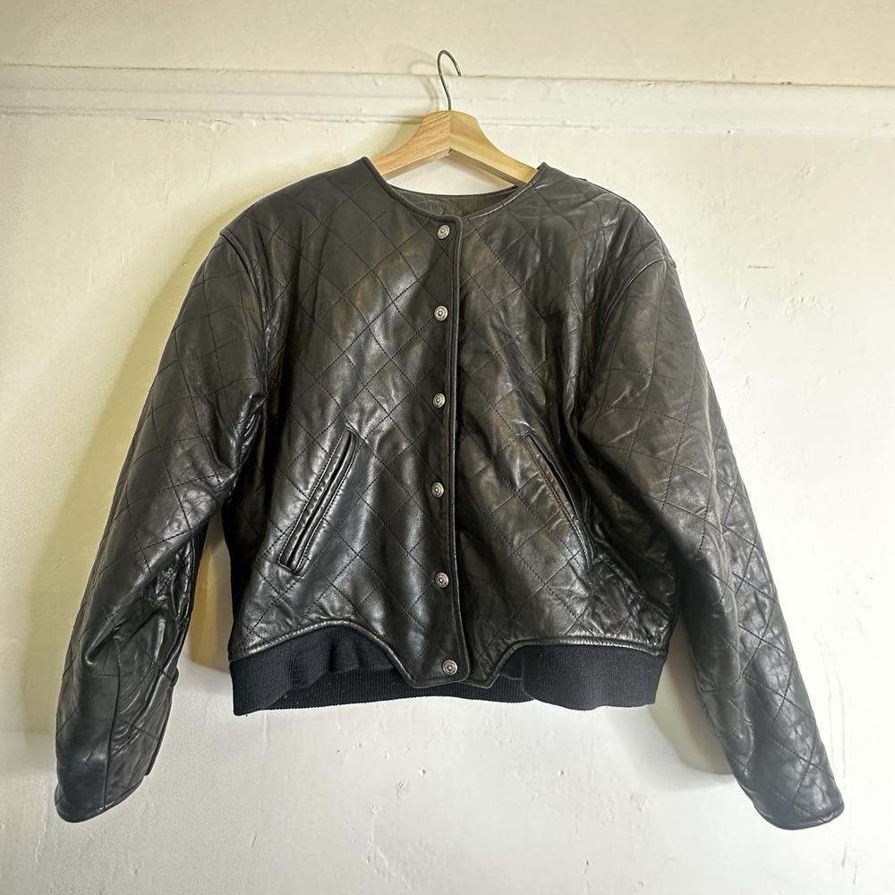 Vtg Express AVENUE DE L' Opera Genuine Black Leather Jacket Women's Moto Sz XS